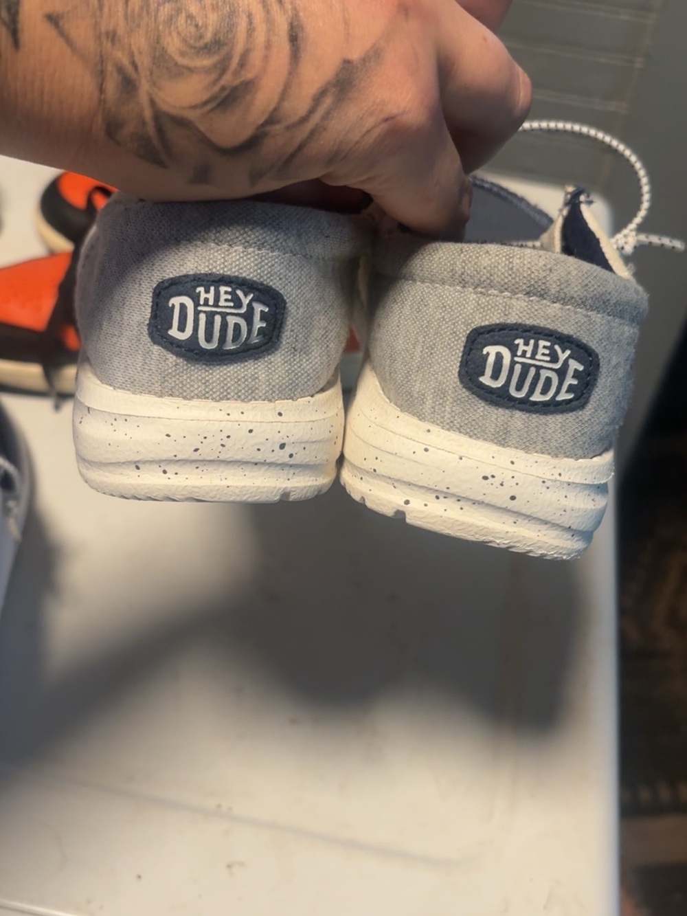 Hey Dude Kids Light Gray Canvas Slip-On Sneakers with White Sole
